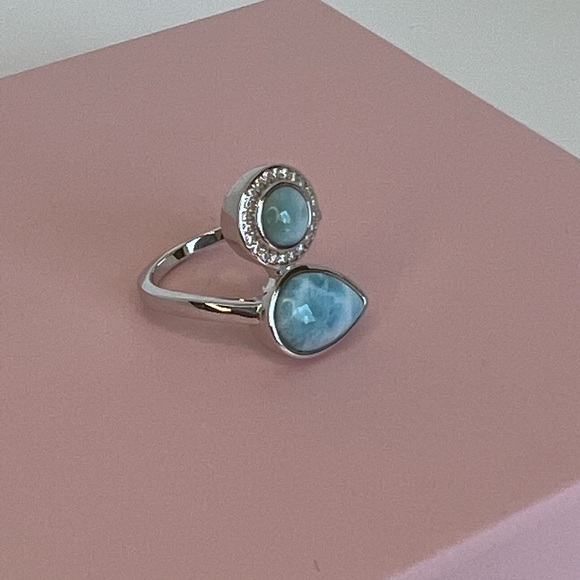 Clearance Sale $28 Firm! Natural Larimar & Cz Sterling Ring, Sz 6 - Picture 5 of 16